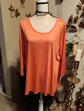 Apt. 9 Scoop Neck Long Sleeve Top - Coral Orange